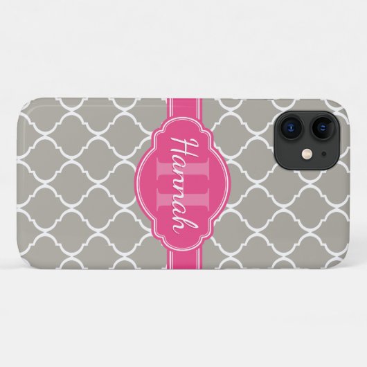 Gray White Lattice Pattern Roze Monogram Case-Mate iPhone Case (Achterkant (horizontaal))