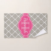 Gray White Lattice Pattern Roze Monogram Handdoek (Handdoek)