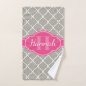 Gray White Lattice Pattern Roze Monogram Handdoek (Handdoek)