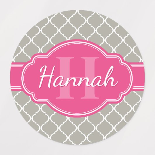Gray White Lattice Pattern Roze Monogram Labels (Design 2)