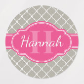 Gray White Lattice Pattern Roze Monogram Labels (Design 1)
