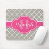 Gray White Lattice Pattern Roze Monogram Muismat (Met muis)