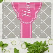 Gray White Lattice Pattern Roze Monogram Theedoek (Gevouwen)