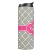 Gray White Lattice Pattern Roze Monogram Thermosbeker (Gedraaid links)