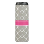 Gray White Lattice Pattern Roze Monogram Thermosbeker (Achterkant)