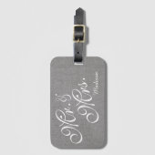 Gray White Linen Custom Mr en Mrs Wedding Bagagelabel (Voorkant (verticaal))