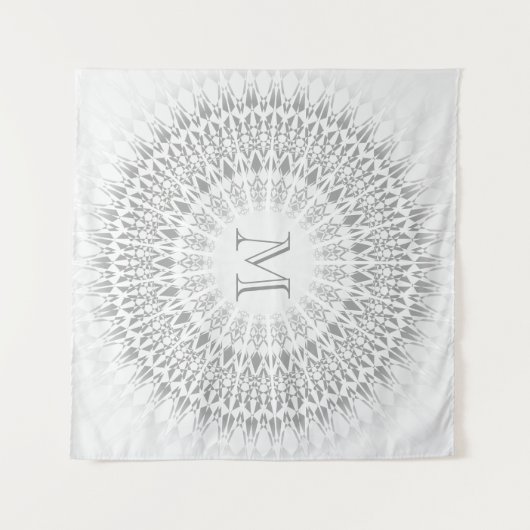 Gray White Mandala Monogram Wandkleed (Voorkant (horizontaal))