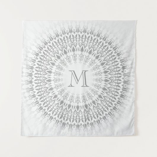 Gray White Mandala Monogram Wandkleed (Voorkant)