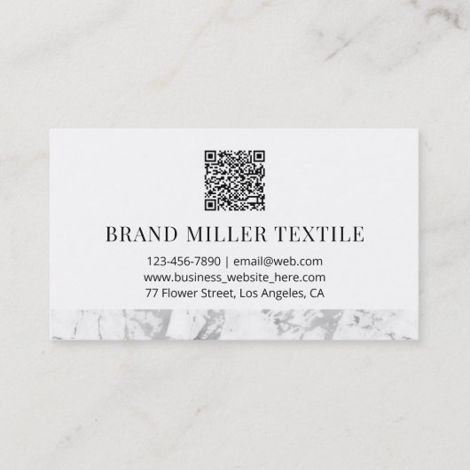 Gray White Marble QR Code Monogram Visitekaartje (Achterkant)