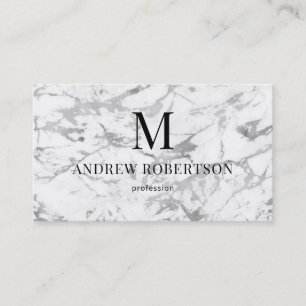 Gray White Marble QR Code Monogram Visitekaartje