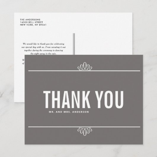 Gray White Modern Typografie Dank je Briefkaart (Voorkant / Achterkant)