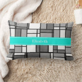 Gray White Mondrian Geïnspireerd Aqua Name Monogra Kussen (Deken)