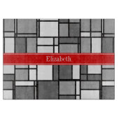 Gray White Mondrian Style Red Ribbon Monogram Snijplank (Voorkant)