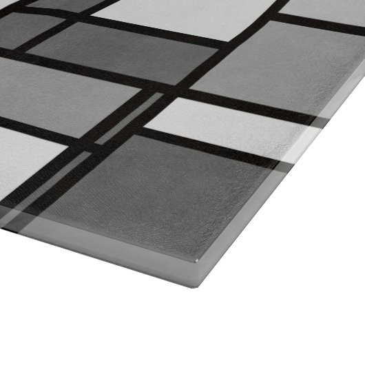 Gray White Mondrian Style Red Ribbon Monogram Snijplank (Hoek)