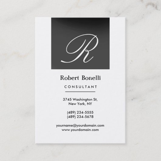 Gray White Monogram Consultant Visitekaartje (Voorkant)
