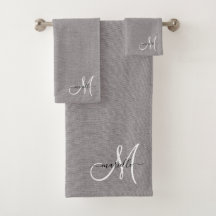 Gray White Monogram Faux Linen Gray