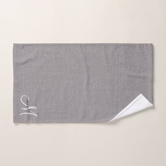 Gray White Monogram Faux Linen Gray Bad Handdoek (Handdoek)
