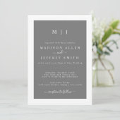 Gray White Monogram Minimalist Weddenschap Aankondiging (Staand voorkant)