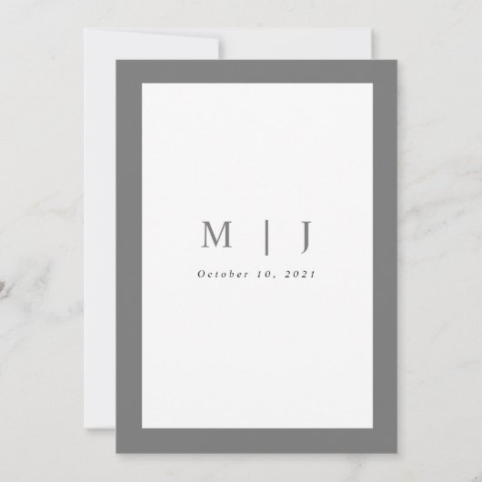 Gray White Monogram Minimalist Weddenschap Aankondiging (Achterkant)