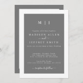 Gray White Monogram Minimalist Weddenschap Aankondiging (Voorkant / Achterkant)