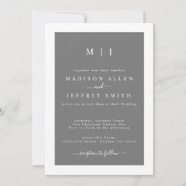 Gray White Monogram Minimalist Weddenschap Aankondiging