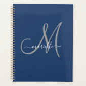 Gray White Monogram Navy Blue Planner (Voorkant)