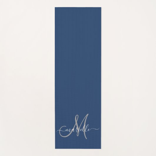 Gray White Monogram Navy Blue Yoga Mat (Voorkant)