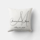 Gray White Monogram Weddenschap Kussen (Achterkant)