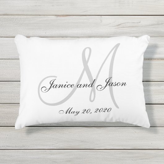 Gray White Monogram Weddenschap Pillow Buitenkussen (Voorkant)