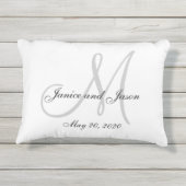 Gray White Monogram Weddenschap Pillow Buitenkussen (Achterkant)