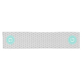 Gray White Moroccan #4Sm Aqua Rnd Monogram Korte Tafelloper (Horizontaal)