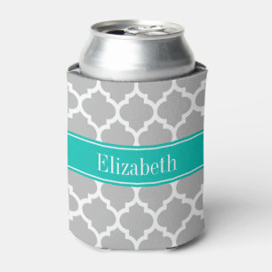 Gray White Moroccan #5 Blauwgroen Name Monogram Blikjeskoeler