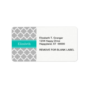 Gray White Moroccan #5 Blauwgroen Name Monogram Etiket