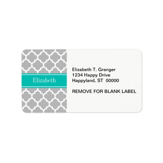 Gray White Moroccan #5 Blauwgroen Name Monogram Etiket (Voorkant)