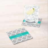 Gray White Moroccan #5 Blauwgroen Name Monogram Kartonnen Onderzetters (Insitu)