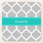 Gray White Moroccan #5 Blauwgroen Name Monogram Kartonnen Onderzetters (Voorkant)