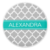 Gray White Moroccan #5 Blauwgroen Name Monogram Keramische Knop (Voorkant)