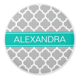 Gray White Moroccan #5 Blauwgroen Name Monogram Keramische Knop