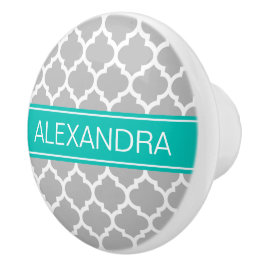 Gray White Moroccan #5 Blauwgroen Name Monogram Keramische Knop