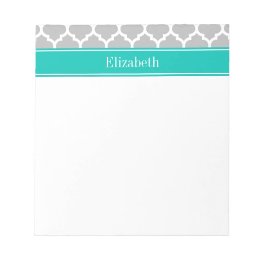 Gray White Moroccan #5 Blauwgroen Name Monogram Notitieblok (Voorkant)