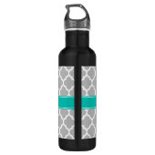 Gray White Moroccan #5 Blauwgroen Name Monogram Waterfles (Achterkant)
