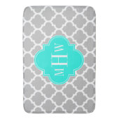 Gray White Moroccan #5 Brt Aqua 3 Initiaal monogra Badmat (Voorkant Verticaal)