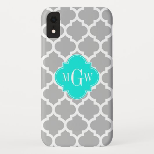 Gray White Moroccan #5 Brt Aqua 3 Initiaal monogra Case-Mate iPhone Case (Achterkant)