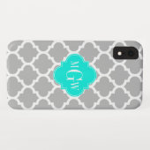 Gray White Moroccan #5 Brt Aqua 3 Initiaal monogra Case-Mate iPhone Case (Achterkant (horizontaal))