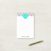 Gray White Moroccan #5 Brt Aqua 3 Initiaal monogra Post-it® Notes (Op bureau)