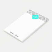 Gray White Moroccan #5 Brt Aqua 3 Initiaal monogra Post-it® Notes (Schuin)