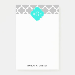 Gray White Moroccan #5 Brt Aqua 3 Initiaal monogra Post-it® Notes