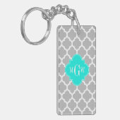 Gray White Moroccan #5 Brt Aqua 3 Initiaal monogra Sleutelhanger (Voorkant Links)