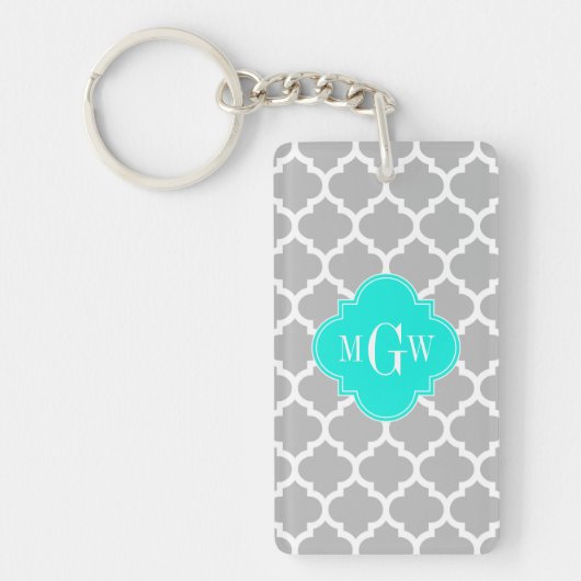 Gray White Moroccan #5 Brt Aqua 3 Initiaal monogra Sleutelhanger (Voorkant)