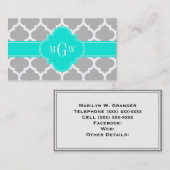 Gray White Moroccan #5 Brt Aqua 3 Initiaal monogra Visitekaartje (Voorkant / Achterkant)